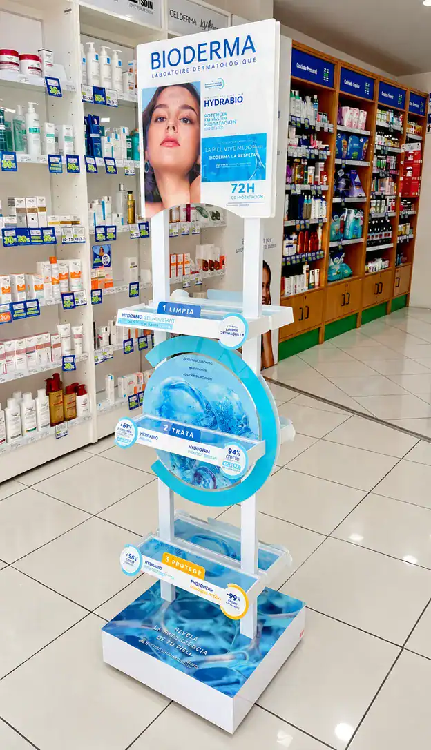 exhibidor-de-piso-publicitario-quito Exhibidor de piso publicitario fabricado para presentación de productos en punto de venta en Quito
